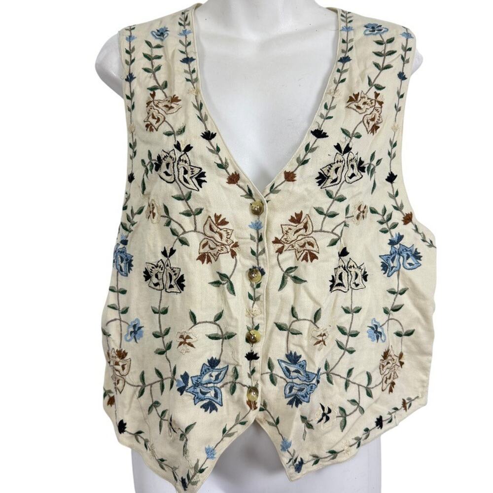 Summit Hill Womens Embroidered Vintage Floral Vest Ivory Womens 90ss sz M